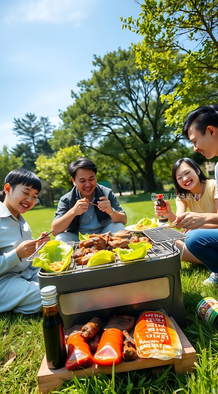 家庭烧烤聚会享受户外时光