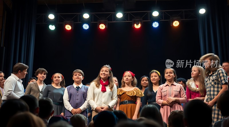 舞台上的孩子们与观众互动灯光璀璨气氛热烈