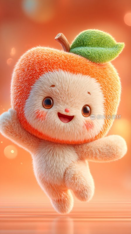 可爱毛绒橘色玩偶跳跃瞬间
