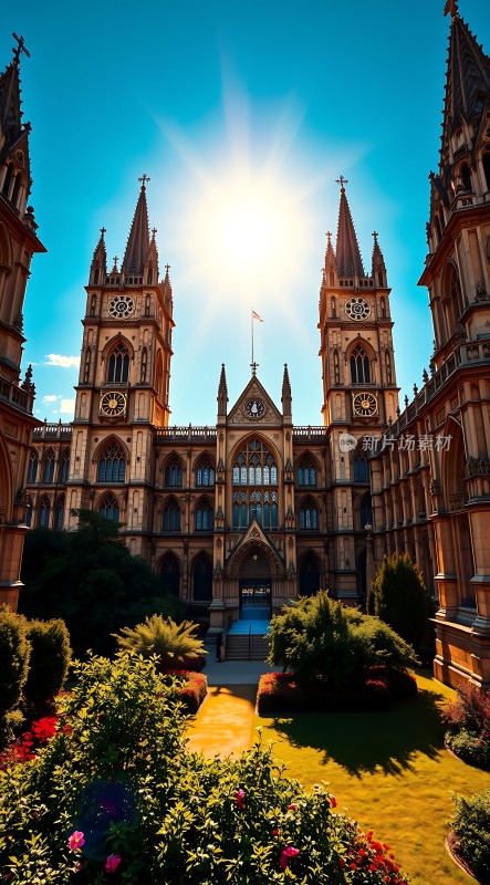 阳光下的宏伟教堂建筑