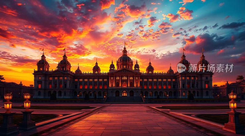 日落下的宏伟宫殿