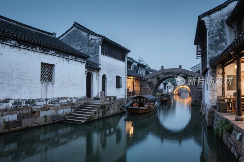 江南水乡古建筑夜景