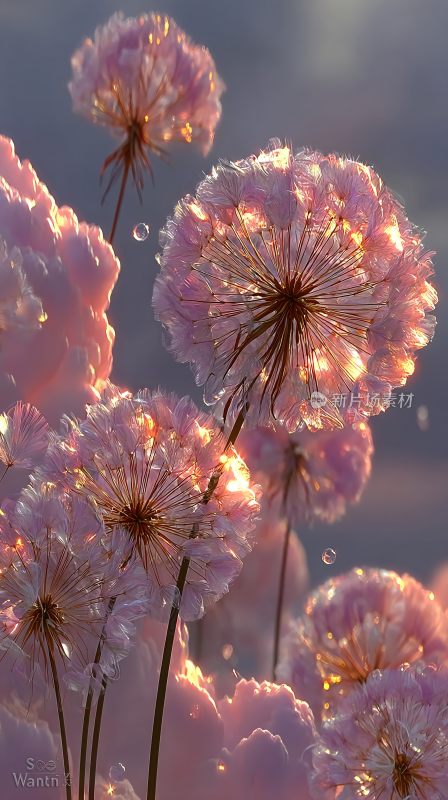 梦幻唯美的粉色蒲公英画面