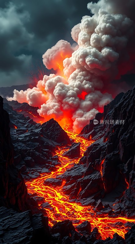 熔岩与云雾交织的自然奇观