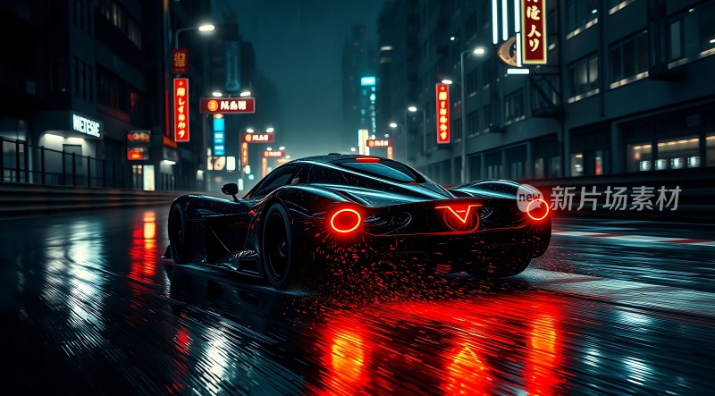 赛博朋克之夜疾驰的未来座驾