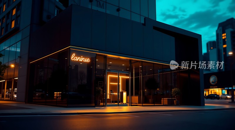 现代都市夜景温馨霓虹灯光下的时尚建筑