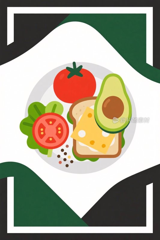 插画风格的健康食物组合