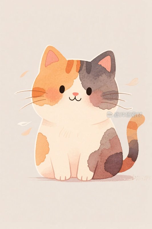 可爱三色猫咪插画