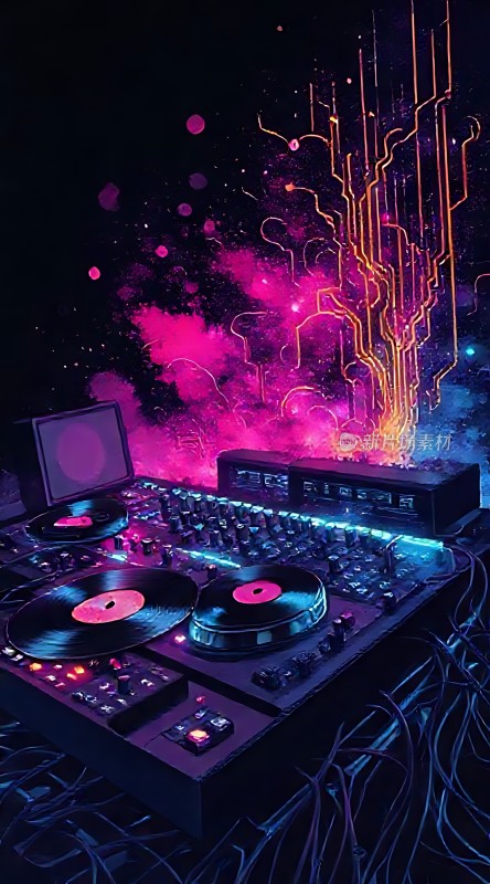 电音风暴DJ混音台与科技元素交织