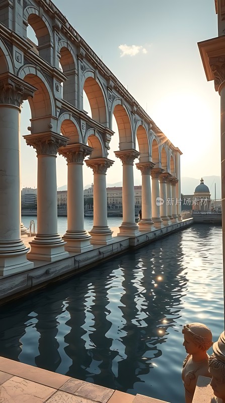 阳光下的水上廊桥