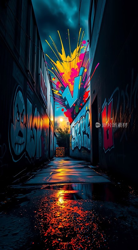 街头艺术之夜光影与色彩的碰撞