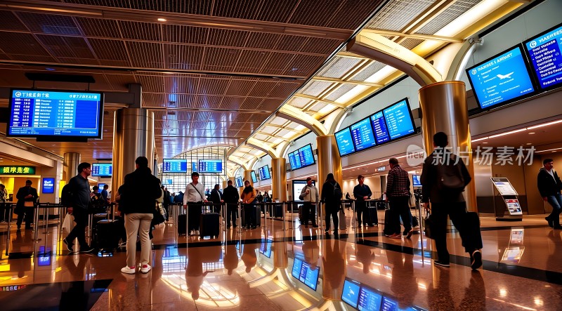 机场候机大厅旅客排队等待登机