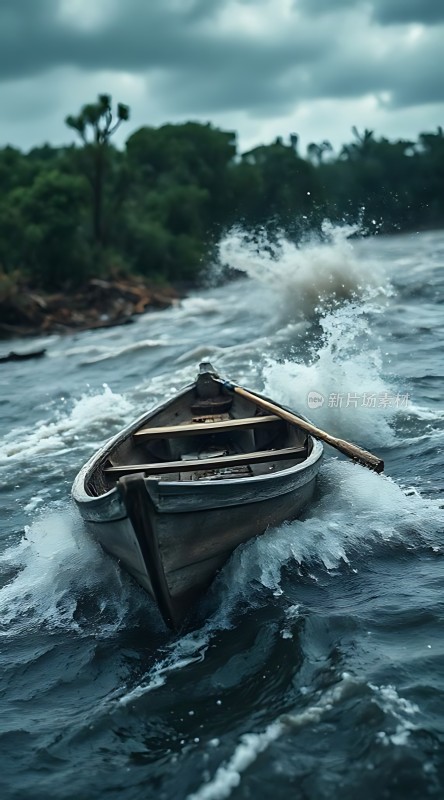 破浪前行的小船