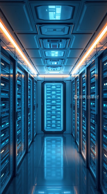 科技感数据中心走廊未来主义风格服务器机房