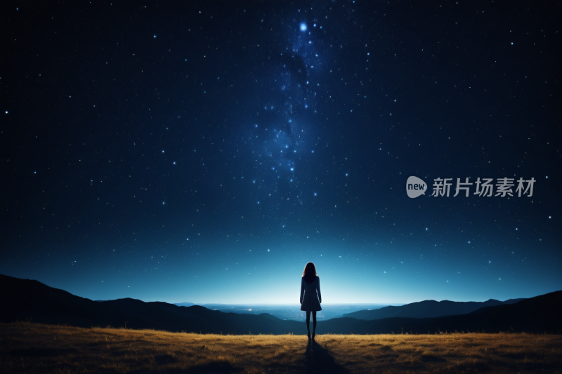 星空里一个人站在前景中高清背景纹理图片