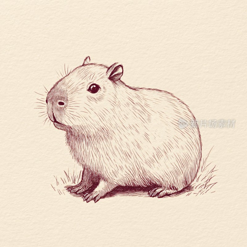 手绘可爱的豚鼠插画
