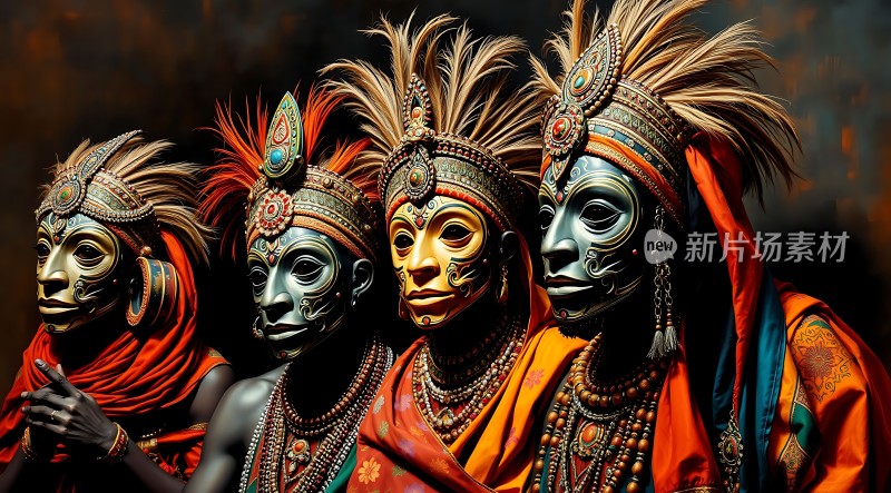 面具舞者色彩斑斓的面具与服饰