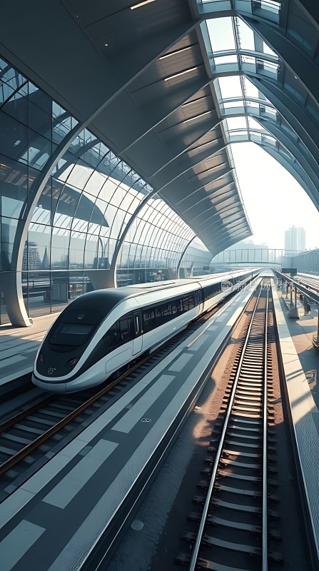 高铁站内现代列车停靠