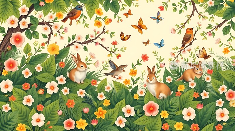 春日花丛中的小动物们