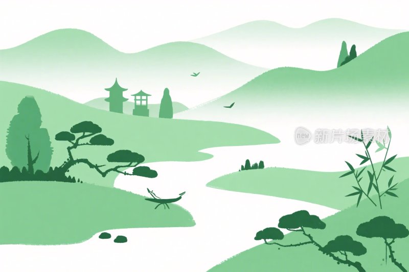 山水风景插画