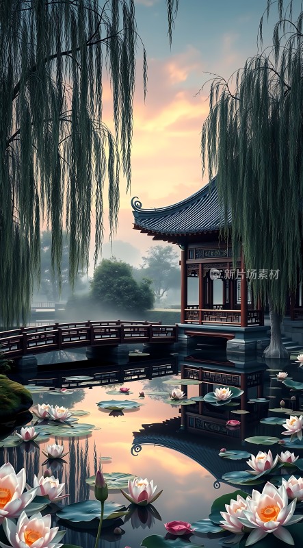 荷塘月色古亭静卧