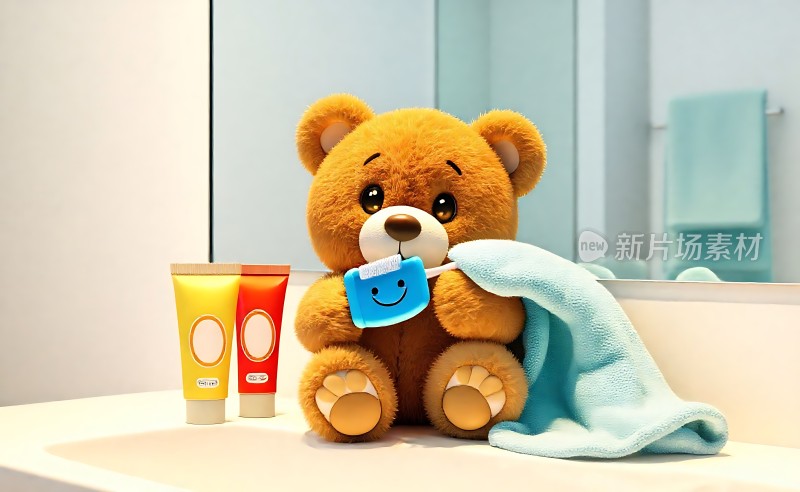 小熊牙刷浴巾牙膏组合