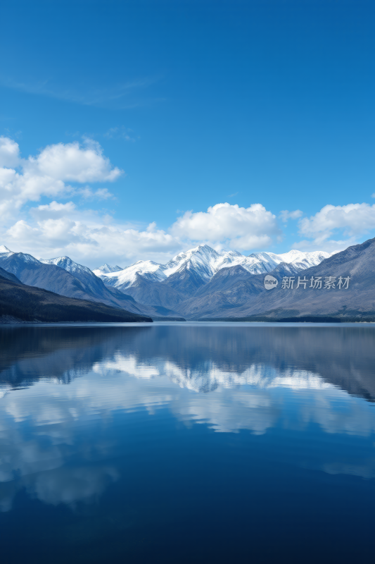 山倒映在蓝天湖水中背景图片