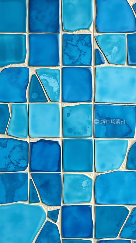 蓝色马赛克瓷砖拼接艺术