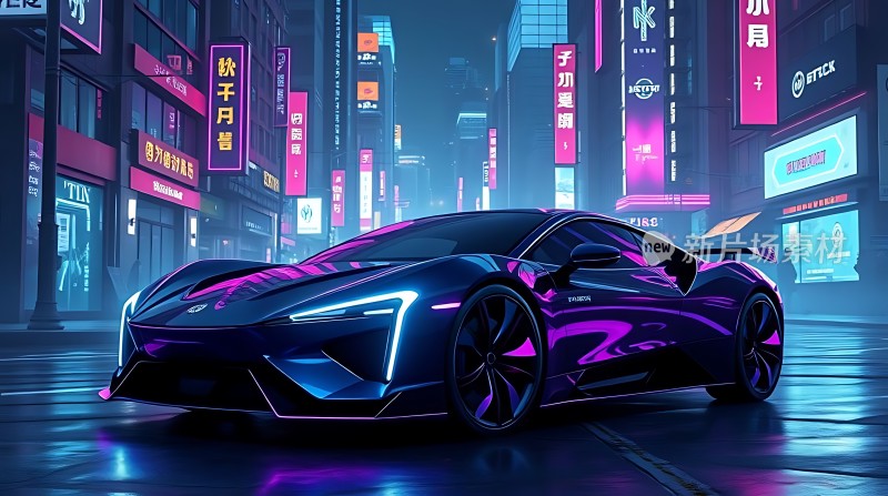 未来都市霓虹跑车