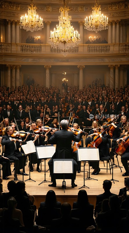 交响乐团华丽演出指挥家引领乐手们演奏动人旋律
