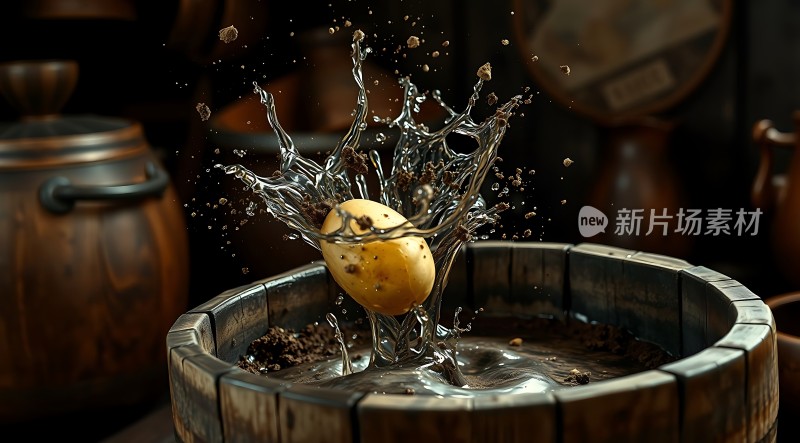 土豆入水溅起水花