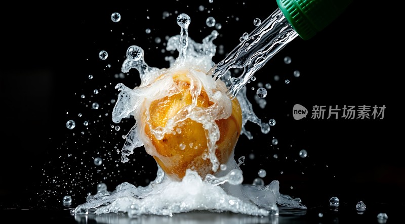 新片场素材 水流冲击水果
