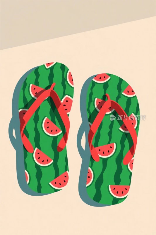 西瓜图案拖鞋插画