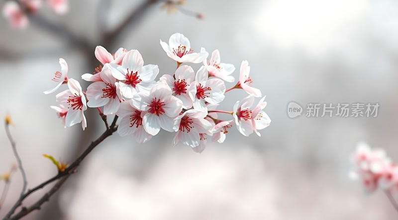 春樱绽放粉白相间红蕊点缀生机勃勃