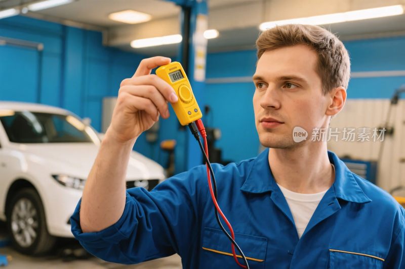 汽修工人用仪器检测车辆