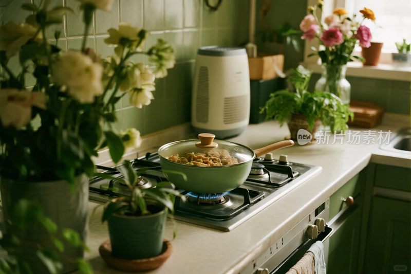 厨房花草厨具温馨场景