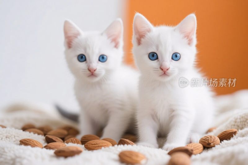 两只蓝眼小白猫与杏仁