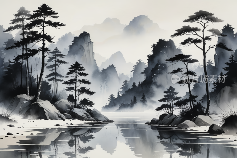 山景河图高清插图片