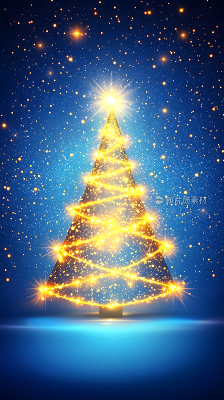 闪闪发光圣诞树顶上有星星