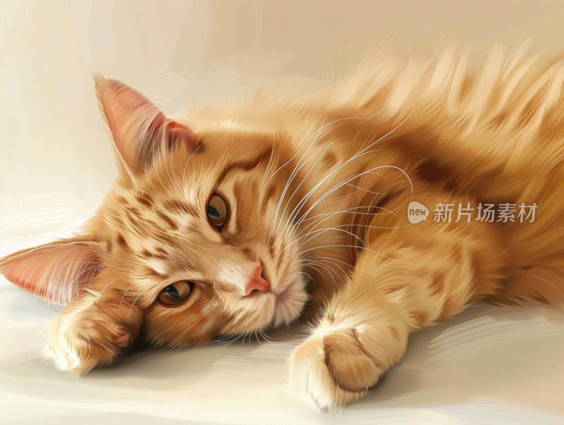 手绘写实插画动物猫