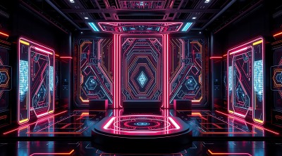 未来科技舞台霓虹灯光闪耀 未来科技舞台霓虹灯光闪耀