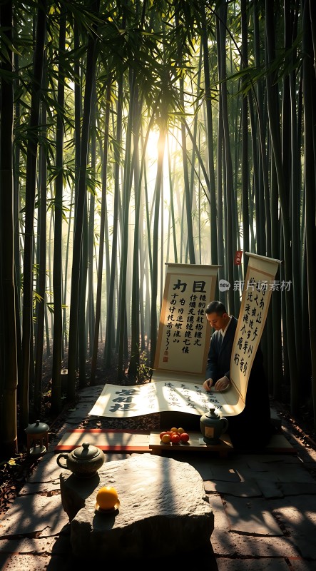 竹影斑驳下的书法艺术