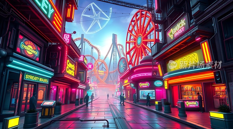 霓虹灯下的未来都市风情街