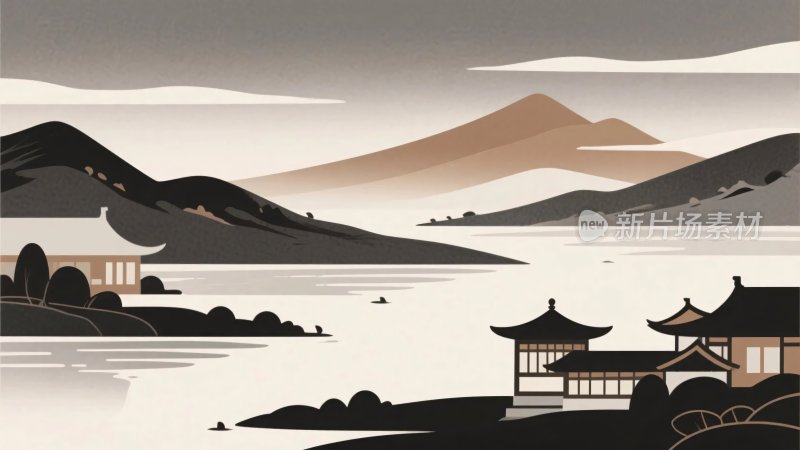 中国风山水风景插画
