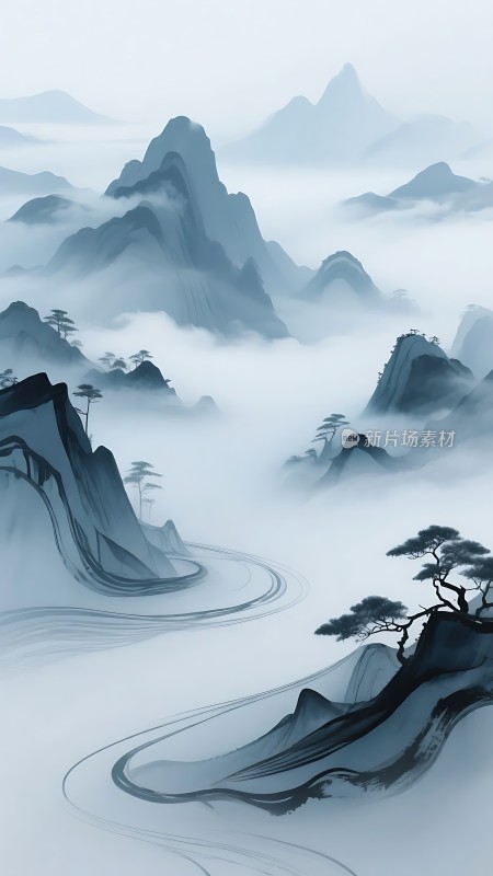 云雾缭绕的山川画卷