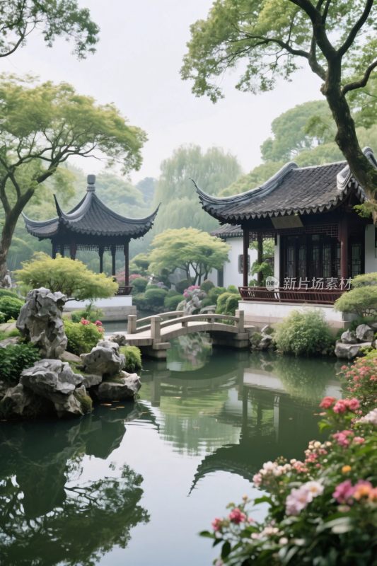 古典园林古建水景图