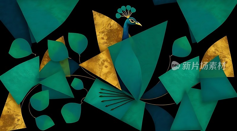 孔雀绿韵几何与自然的和谐之美