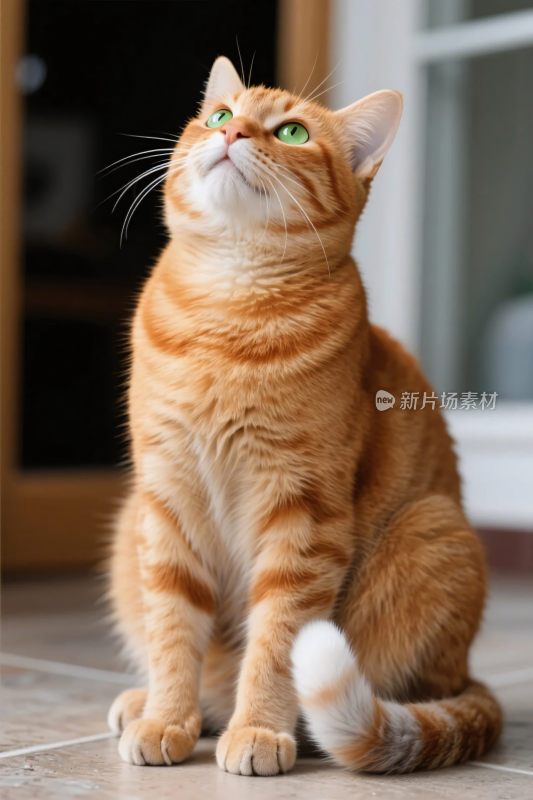 橘猫室内坐姿图