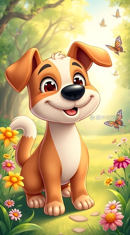 阳光下的快乐小狗