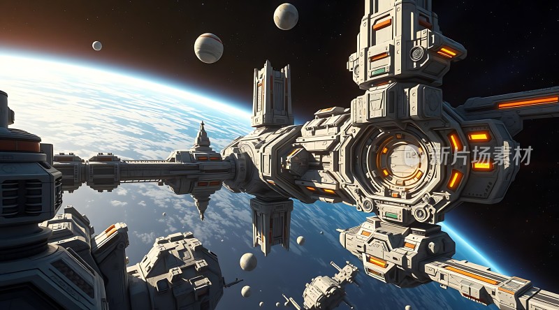星际飞船环绕地球探索未知宇宙